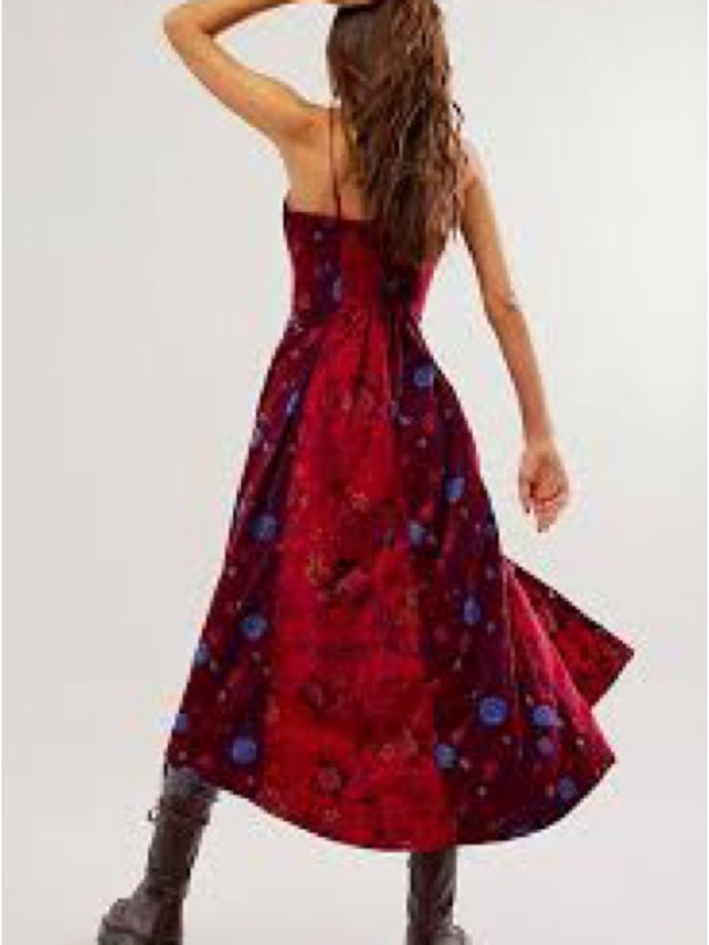 Free People Gail Red Floral Spaghetti-Strap Midi Dress M - Picture 2 of 7